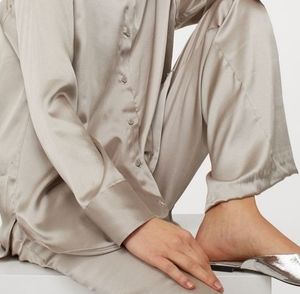 BLOGGERS FAVORITE NWOT Wide Cut Satin Pants in Taupe